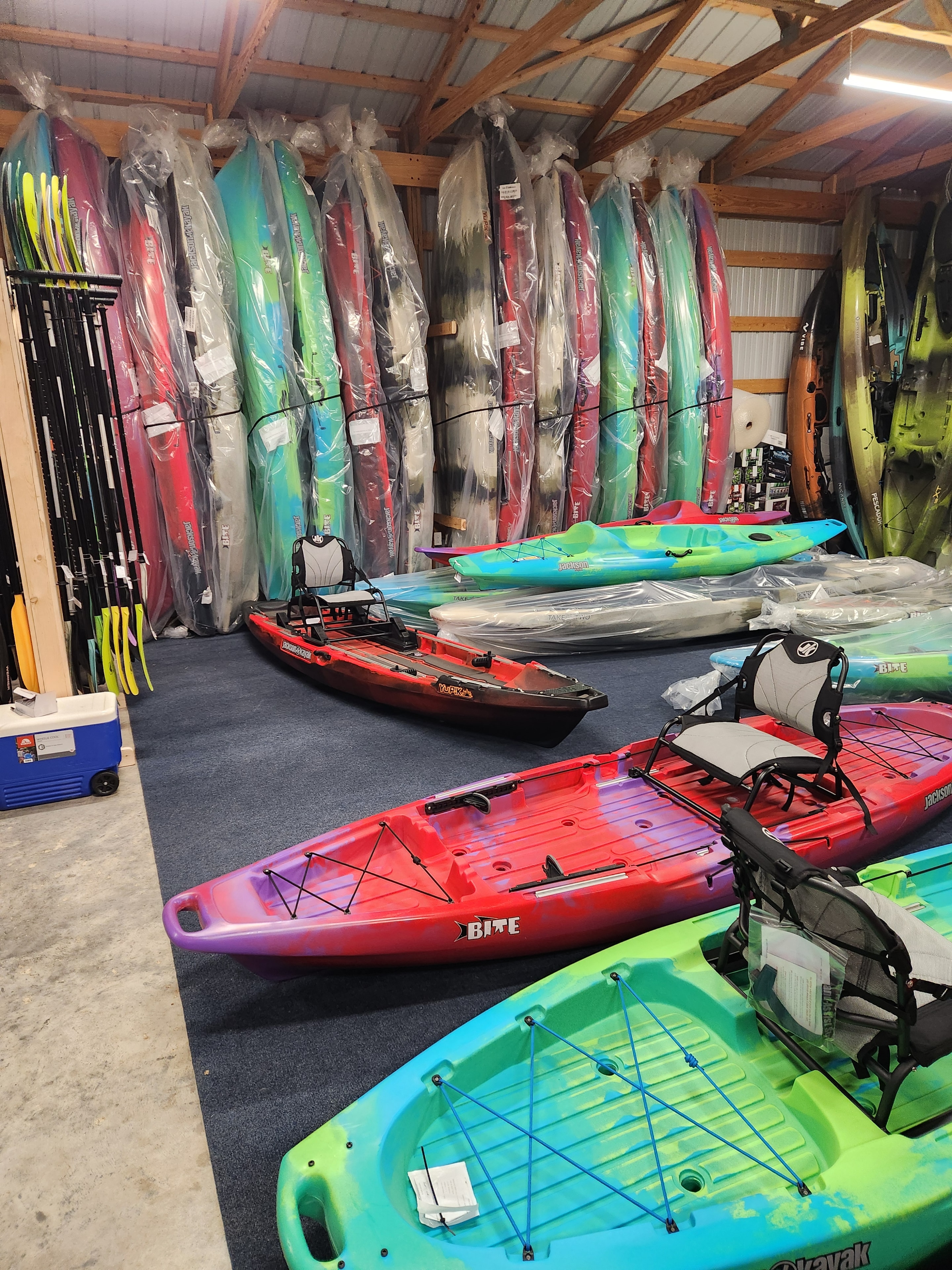 Kayak showroom at Bill's Kayak Adventure